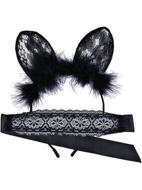 Black Cat Ears Headband Lace Eye Sexy Blindfold Hairbands Festival Costume